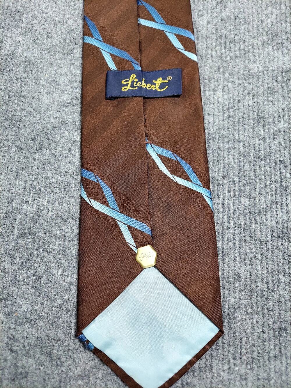 Vtg Lowensteins Memphis TN Liebert Mens Tie Brown Light Blue Striped 1970s Poly